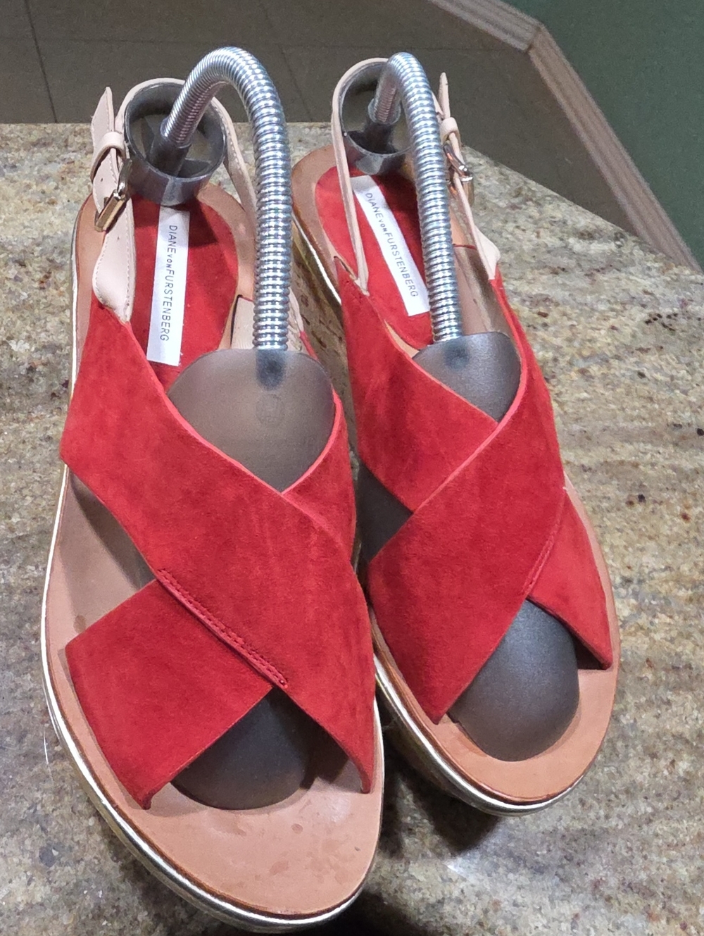 Diane Von Furstenberg Maven Red Suede Platforms Sandals Size US 10.5